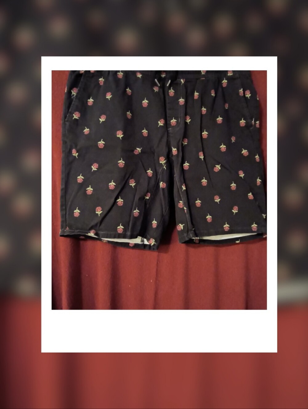 George Men’s Large 36-38 Black Red Rose Floral Drawstring Shorts